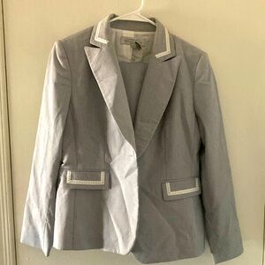 Blue and White Pinstripe lightweight blazer and pants 2 piece Tahari 10P Suit